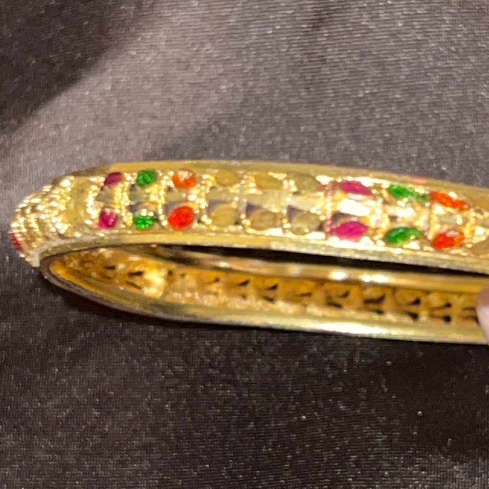 Gold Tone Multicolor Stone Bangle Bracelet - Women's Fashion Jewelry from India